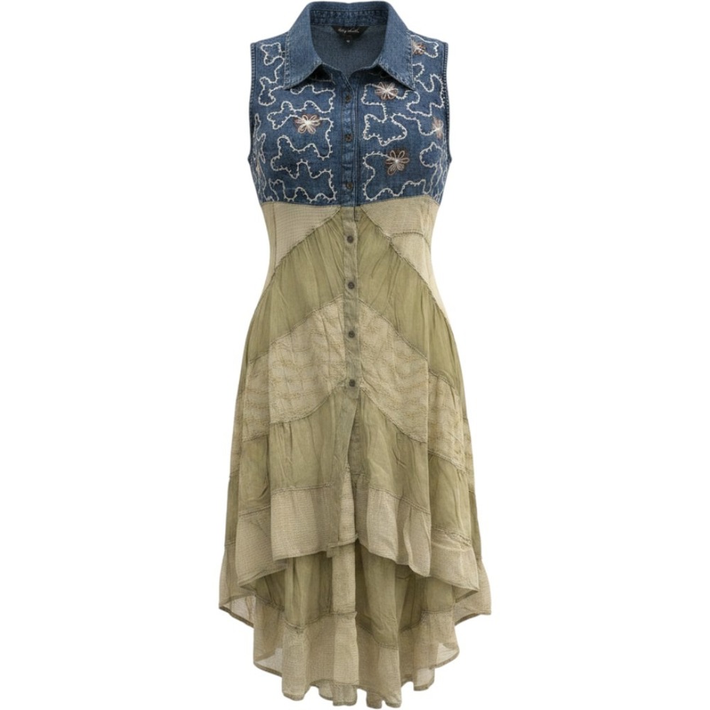 Young Threads NEW Womens Denim Blue Patchwork Embroidered Dress MEDIUM Western